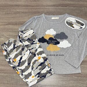 3-pc Gray Cloud Print Kids Pajamas Set with Pockets Medium